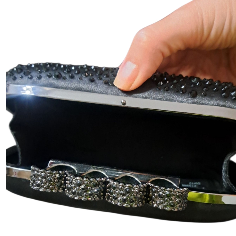 Express Black Satin & Rhinstone Kuckle Clutch - Picture 5 of 7
